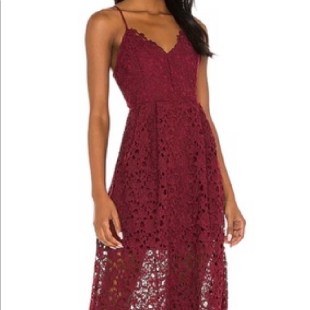 Astr red lace midi dress